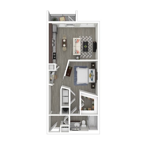 Floor plan for 1 bed, 1 bath, 708 sqft